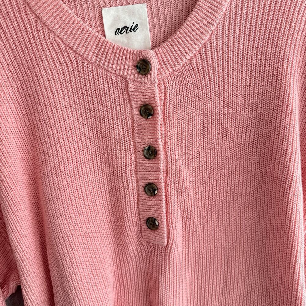 Aerie Knit Oversized Sweater Womens M Pink Cotton Soft 1/2 button Henley Ribbed - Picture 13 of 13